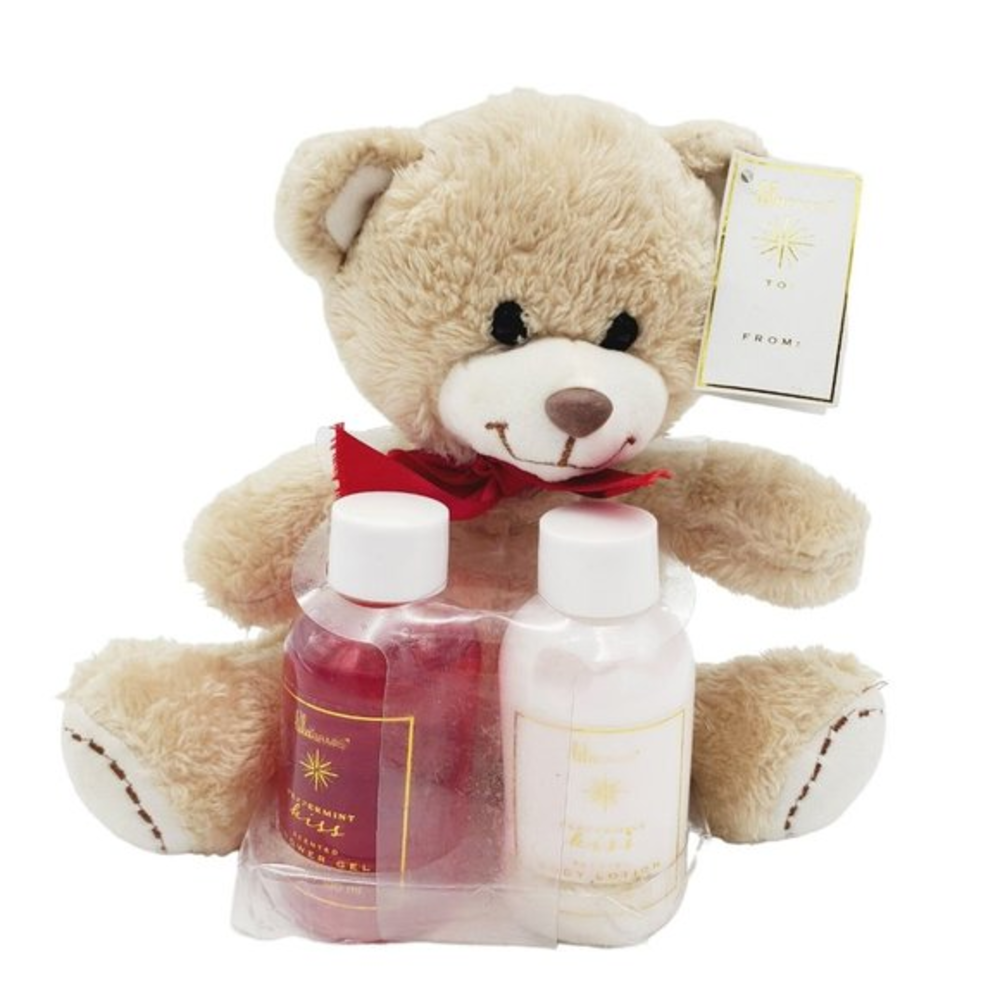 Lila Grace Teddy Bear Peppermint Kiss Lotion & Shower Gel Gift Set Plush Stuffed